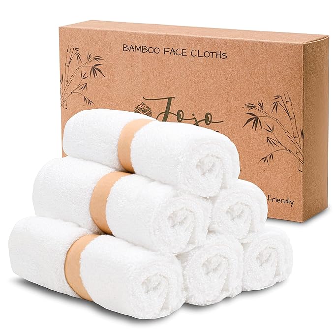 Jo Jo Jr. Bamboo Washcloths for Baby Face 6 Pack Soft Washcloths (10"x10" Regular) Soft Absorbent Small Face Towels - Reusable White Baby Wipes Gentle and Safe for All Skin Types Kids Essentials