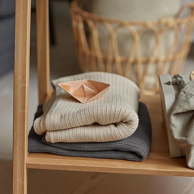 Knitted Organic Cotton Baby Blanket- Swaddle Blanket, 30" x 40" Soft Receiving Blanket for Newborn 2-Pack (Fog and Polar Blue)