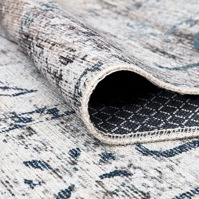 Bloom Rugs Washable Non-Slip 7 ft Runner - Teal/Beige Traditional Runner for Entryway, Hallway, Bathroom, and Kitchen - Exact Size: 2.5' x 7'