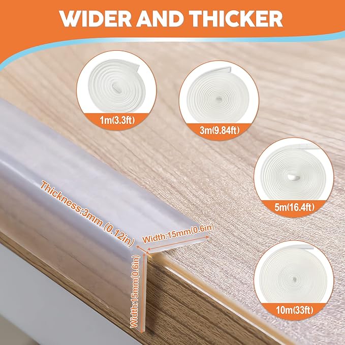Baby Proofing, Edge Protector 100% Silicone, Soft Corner Protectors for Kids, Pre-Tape Adhesive Edge Guard for Kids Safety, Child Drawer Furniture Cabinet Bumper (32.8ft 0.6x0.6in(Width))