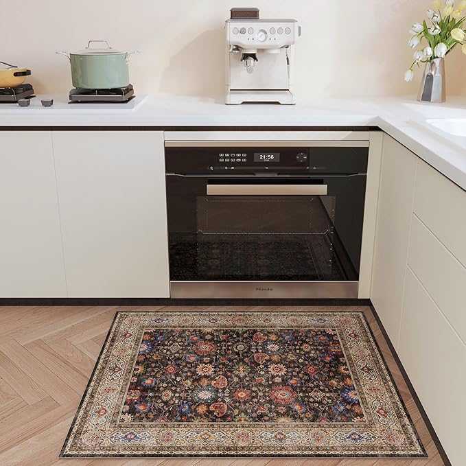 Door Mat Indoor Entrance 2x3 Rug Machine Washable Boho Small Area Rug Non-Slip Low Pile Throw Rugs for Entryway, Kitchen, Front Door Indoor Entrance, Entry, Kids Room (Dark Espresso)