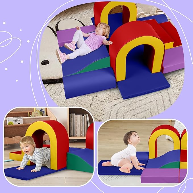 Kinder King Climb and Crawl Activity Play Set, 10-Piece Soft Foam Block for Climbing, Crawling and Sliding, Indoor Climber for Toddlers and Kids, Baby Infant Lightweight Climbing Toys