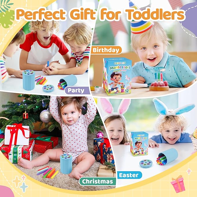 Shape & Color Sorting Montessori Baby Toddler Toys for 1 2 3 Years Boys Girls, Silicone Montessori Toys for 1 Year Old, Fine Motor Skills Sensory Toddlers Toy 1 Year Old Girl and Boy Gift, Sticks