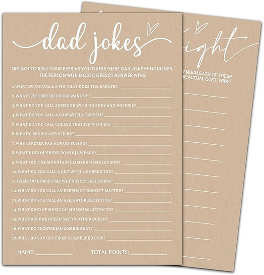 Hilarious Baby Shower Game Cards Ideas, 5" x 7" Double-Sided Baby Shower Games for Girl or Boy, Brown Minimalism Gender Reveal Party Supplies - E09