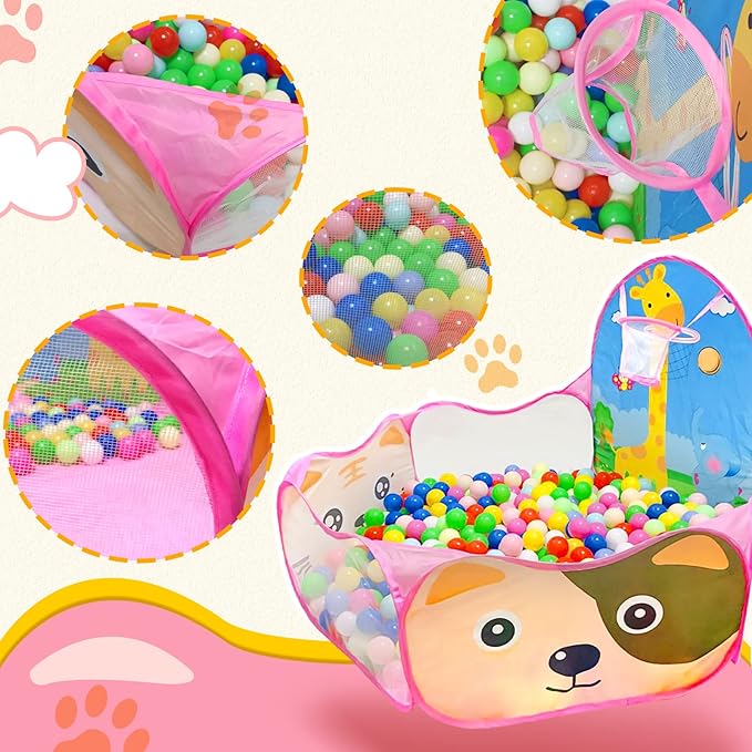Kids Ball Pit, Pop Up Children Play Tent, Toddler Ball Pool Baby Crawl Playpen with Basketball Hoop, Portable Toys for Girls Boys, 4 ft / 120 cm, Balls Not Included, Animal