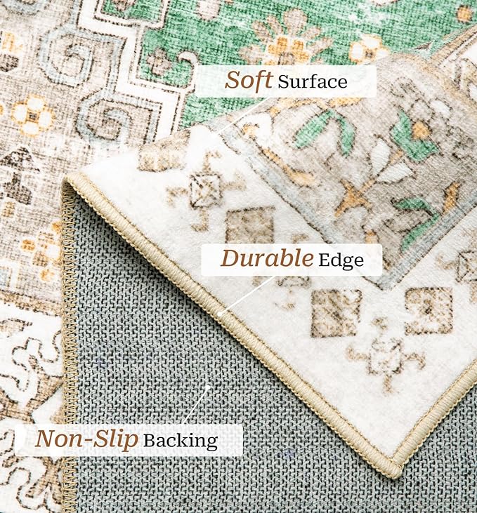 zesthome 9x12 Area Rugs,Stain Resistant Washable Rug,Ultra-Thin Rugs for Living Room,Bedroom,Non-Slip Backing Home Decor Large Area Rug (Green,9'x12')