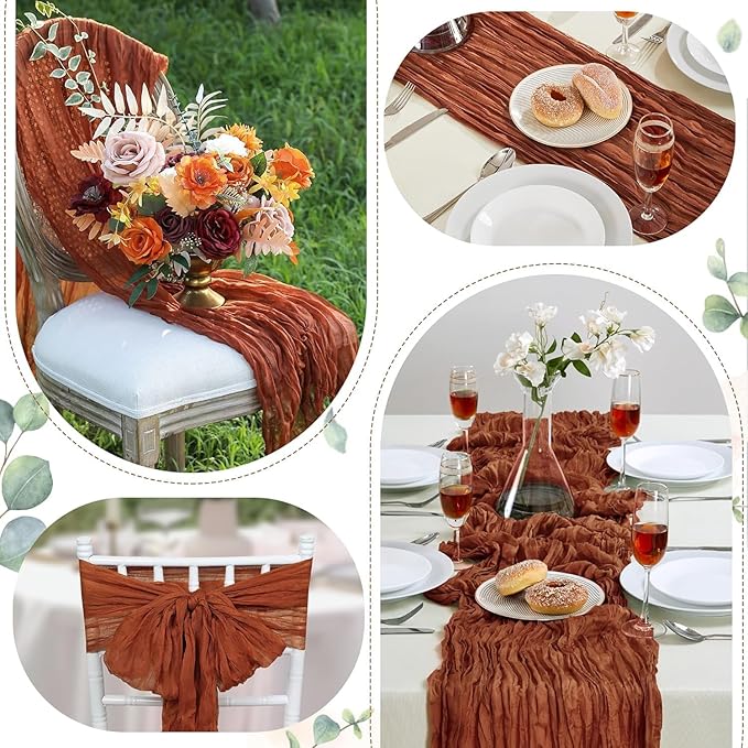 6 Pack Terracotta Cheesecloth Table Runner 10FT Long Boho Gauze Table Runner Rustic Sheer Runner for Wedding Bridal Baby Shower Birthday Party Table Decor Fall Thanksgiving Christmas Decorations