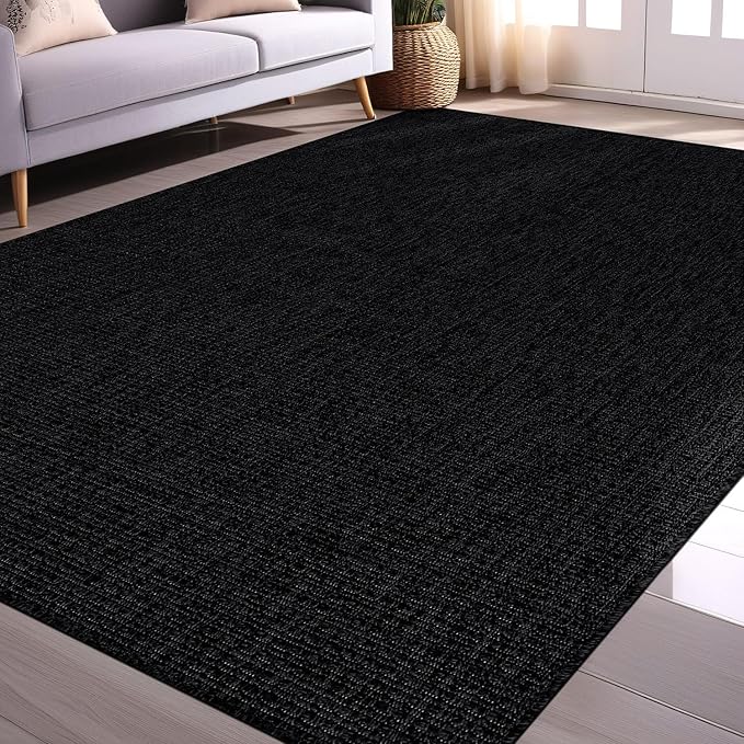 Beverly Rug Easy Jute Rug 8x10 Solid Washable Durable Outdoor Indoor Area Rugs for Living Dining Room Patio Office Stain Resistant Non Shedding Casual Indoor Outside Carpet (8 x 10 Dark Gray)