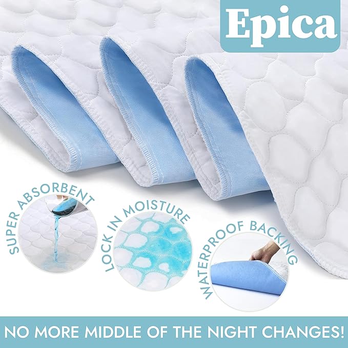 Epica Premium Ultra Plus Waterproof Sheet Protector Bed Pad, Under-pad, Quilted, Waterproof, and Washable, 34" x 52" for Children or Adults with Incontinence (34”x 52” (500 Washes ) Pack of 1