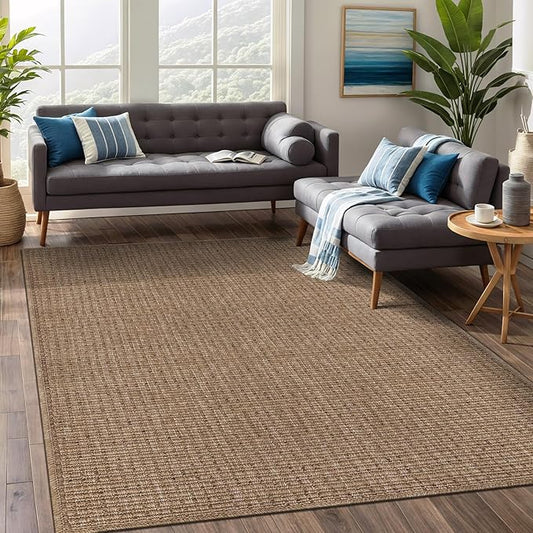 Beverly Rug Easy Jute Natural Rug 8x10 Solid Washable Durable Outdoor Indoor Area Rugs for Living Dining Room Patio Office Stain Resistant Non Shedding Casual Indoor Outside Carpet (8 x 10 Natural)
