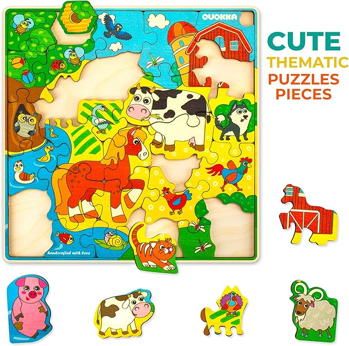 QUOKKA Wooden Farm Puzzles for Kids Ages 3-5 – 28 Pieces Toddlers Kids Puzzles Ages 4-8 Year Olds | Wood Farm Toys for Children 6-8 yo