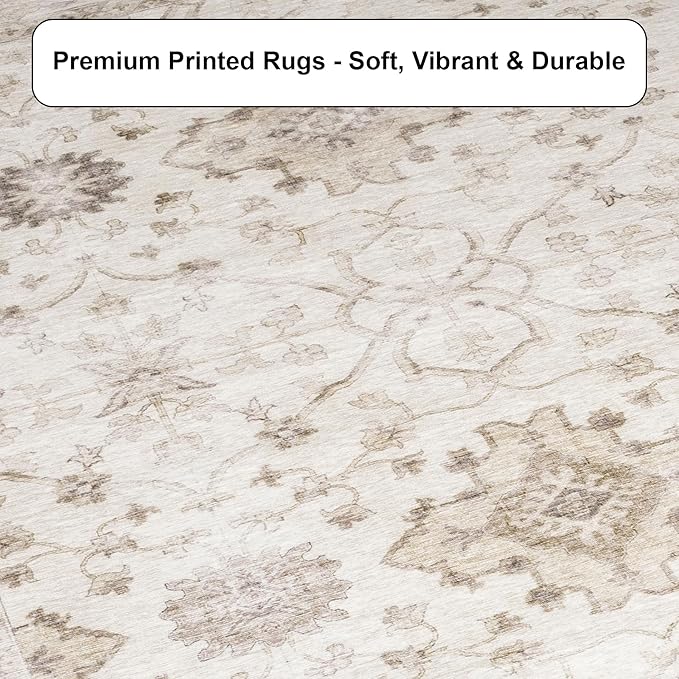 ReaLife Rugs Machine Washable Area Rug Runner - Living Room Bedroom Bathroom Kitchen Entryway Office - Padded Low Pile Stain Resistant Premium - Boho Farmhouse Vintage - BEV - Beige 3' x 5'