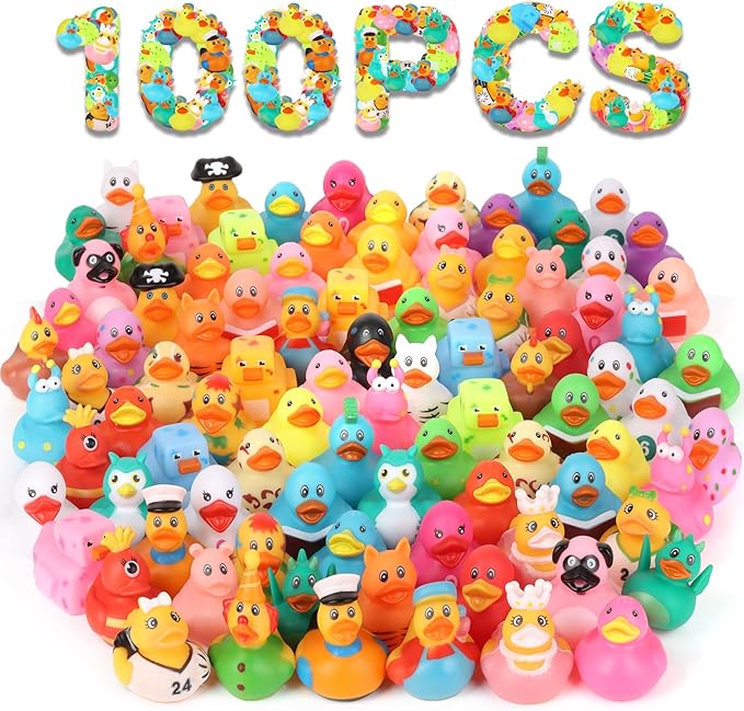 100 Pack Rubber Ducks in Bulk, Assorted Ducks for Jeeps Ducking, Mini Rubber Duckies for Baby Bath Toys, Kids Bath Pool Toys Birthday Gifts Party Favors