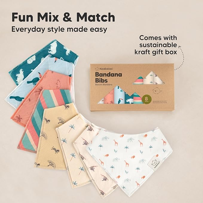 8-Pack Organic Baby Bandana Bibs for Boys, Girls - Super Absorbent Triangle Baby Bibs for Drooling and Teething Infant, 100% Cotton Extra Soft for Newborn, Infant 0-36 Months (Wildscape)