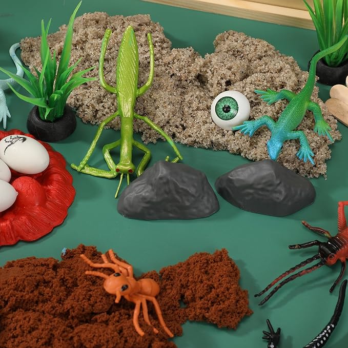 Insects and Reptiles Putty Explorers Educational Sensory Kit Wooden Play Box Bugs Snakes Science Life Moldable Sand Kit STEM Educational Toys Science Teacher Classroom Gifts Lizards Volcano Easter