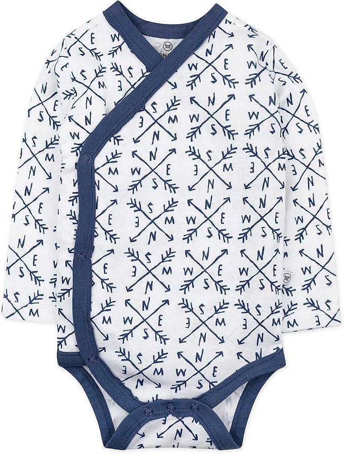 HonestBaby unisex-baby 3-pack Long Sleeve Side-snap Kimono Bodysuits Organic Cotton for Infant Baby Boys, Girls, Unisex