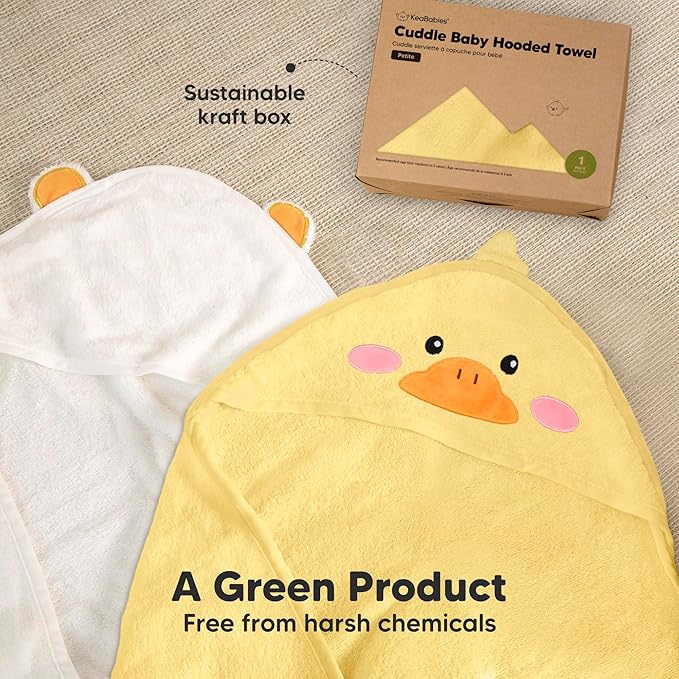 KeaBabies Hooded Baby Towel for Newborn - Viscose Derived from Bamboo Large Baby Bath Towels with Hood for Boys, Girls, Toddler, Extra Absorbent & Soft Newborn Bath Essentials (Duck)