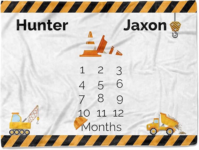 MDPrints Global Personalized Twin Milestone Blanket, Custom Monthly Baby Blankets with Name for Boys and Girls, 30x40 & 50x60inch Soft Plush Fleece (Tractor 536)