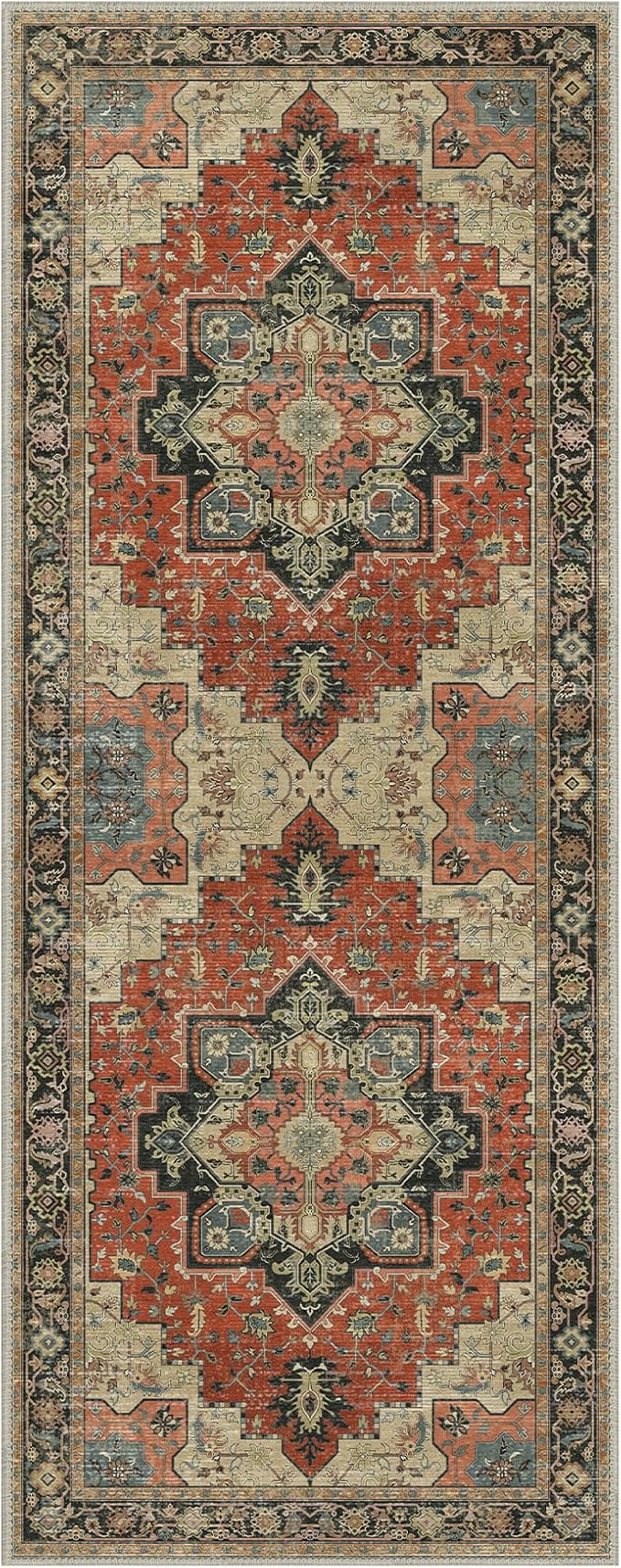 GENIMO 2x5 Runner Rugs for Hallway, Machine Washable Non Slip Vintage Rugs, Low Pile Lightweight Soft Print Rug for enrtyway, Corridor, Home Office, Kitchen,Desert Ember