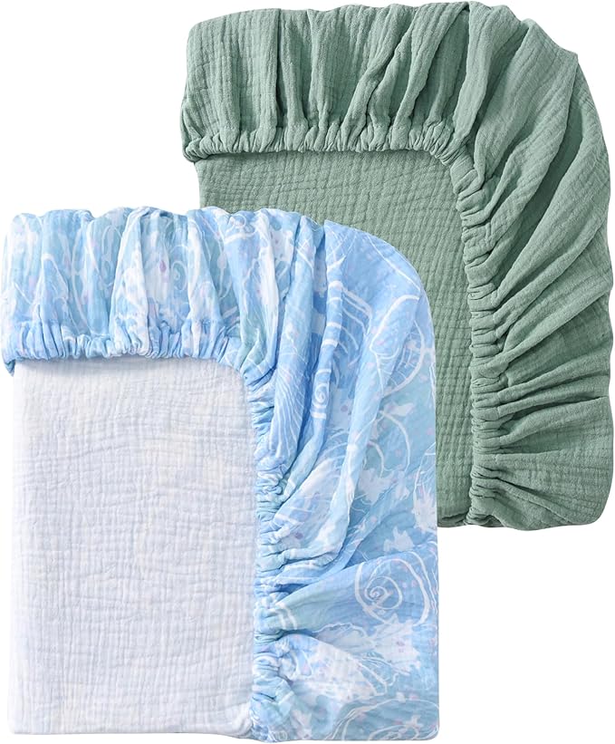 Baby Crib Sheets 2 PCS, 100% Organic Cotton Crib Sheet for Standard Crib Mattress(52”x 28”), Fitted and Soft Breathable Muslin Crib Mattress Sheet for Girl and Boy