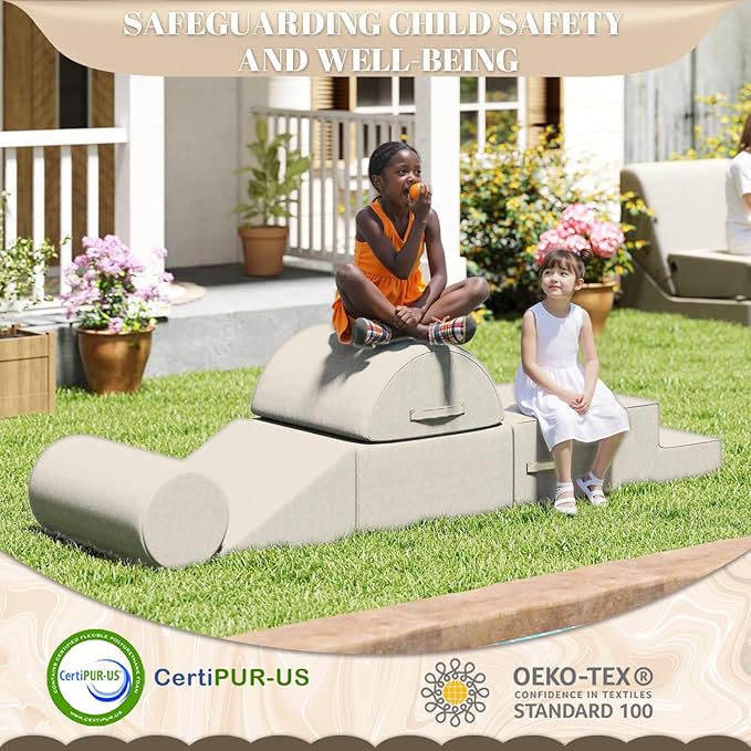 jela Kids Foam Climbing Blocks 6Pcs Soft Play Equipment Waterproof Fabric, UV Resistant Toddler Climbing Toys Indoor& Outdoor Soft Play Climbing Set, Lightweight Climbing Blocks for Toddlers(Sand)