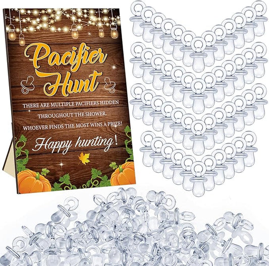 Thyle 51 Pcs Pacifier Hunt Baby Shower Games Include Hunt Sign and 50 Acrylic Pacifiers for Baby Shower Game Decoration Gift Sets Gender Reveal Party Decor(Fall Pumpkin)