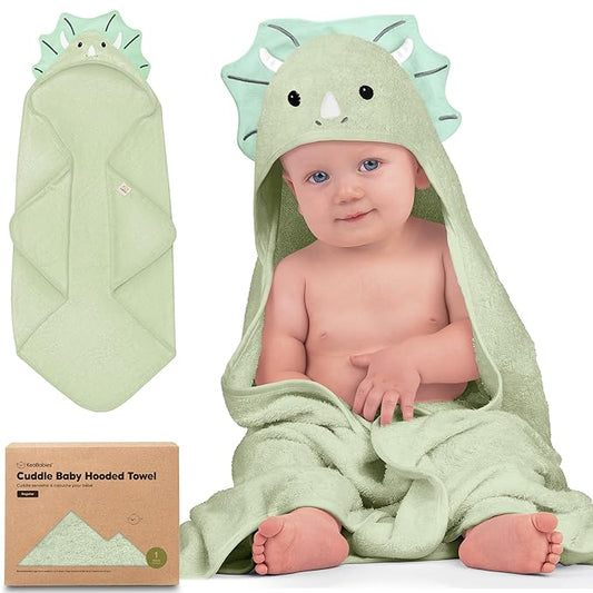 KeaBabies Hooded Baby Towel for Newborn - Viscose Derived from Bamboo Large Baby Bath Towels with Hood for Boys, Girls, Toddler, Extra Absorbent & Soft Newborn Bath Essentials (Triceratops)