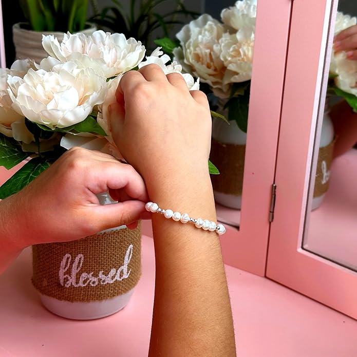 Freshwater Cultured Pearl Bracelet, Sterling Silver Jewelry. Toddler Bracelets for Girls, Toddler Girl Birthday Gifts, Keepsake Baby Girl gift