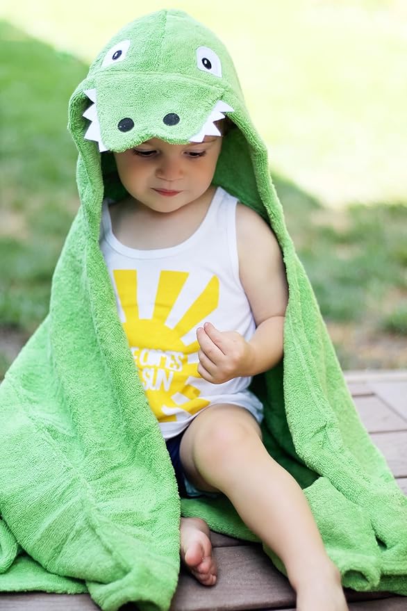 Hooded Baby Towel for Kids 2-8 | Large 100% Cotton Baby Towel for Boys or Girls | Unisex Cute Alligator Bath Towels for Babies and Toddlers in Green