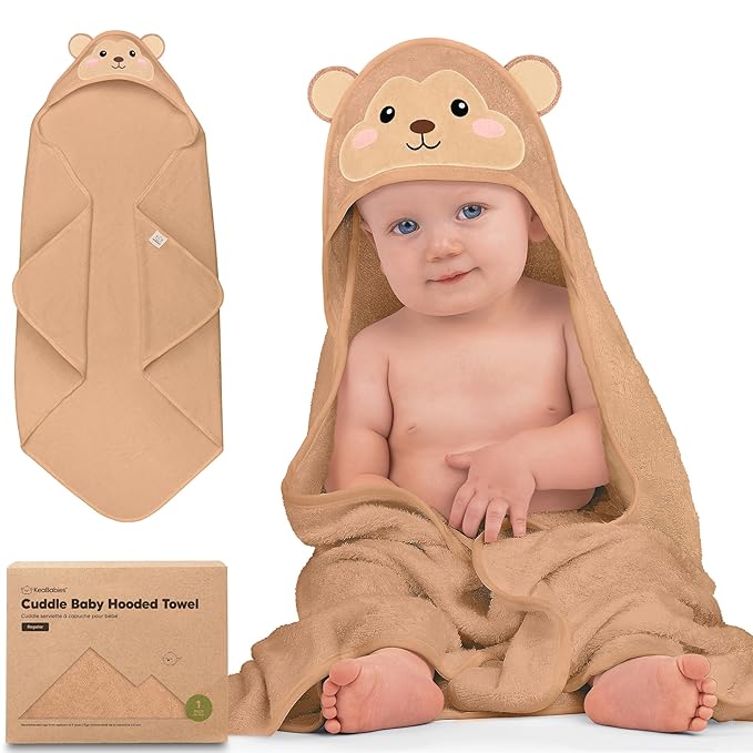 KeaBabies Hooded Baby Towel for Newborn - Viscose Derived from Bamboo Large Baby Bath Towels with Hood for Boys, Girls, Toddler, Extra Absorbent & Soft Newborn Bath Essentials (Monkey)