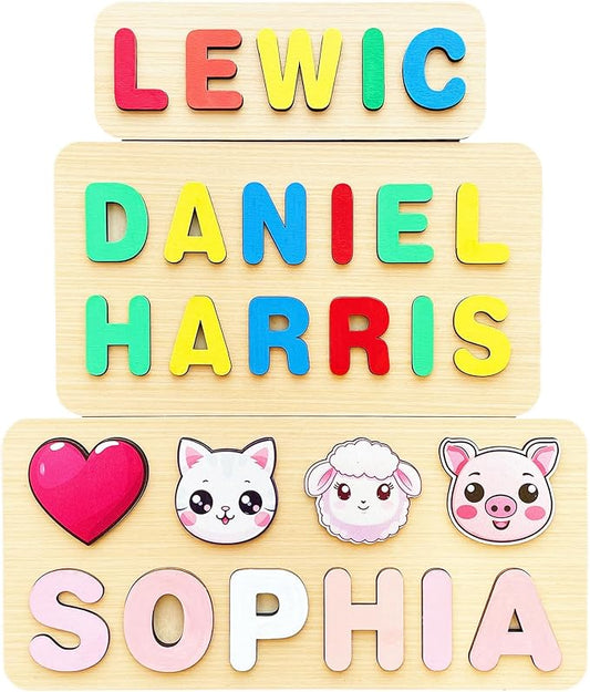 Name Puzzle for Kids,Custom Wooden Name Puzzle for Toddlers 1-3,1st Birthday Girl Gifts,Montessori Toys,1 Year Old BoyToys,Personalized Gifts for Kids