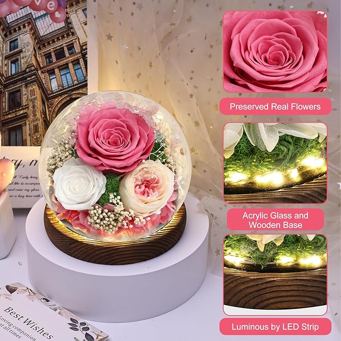 Lujechii Forever Flowers,Flowers for Delivery Prime.Birthday Gifts for Women,Moms, Lovers, Friends, Anniversaries, Preserved Flowers Unique Flower Gifts, Graduation Flower Bouquets (Pink Roses)