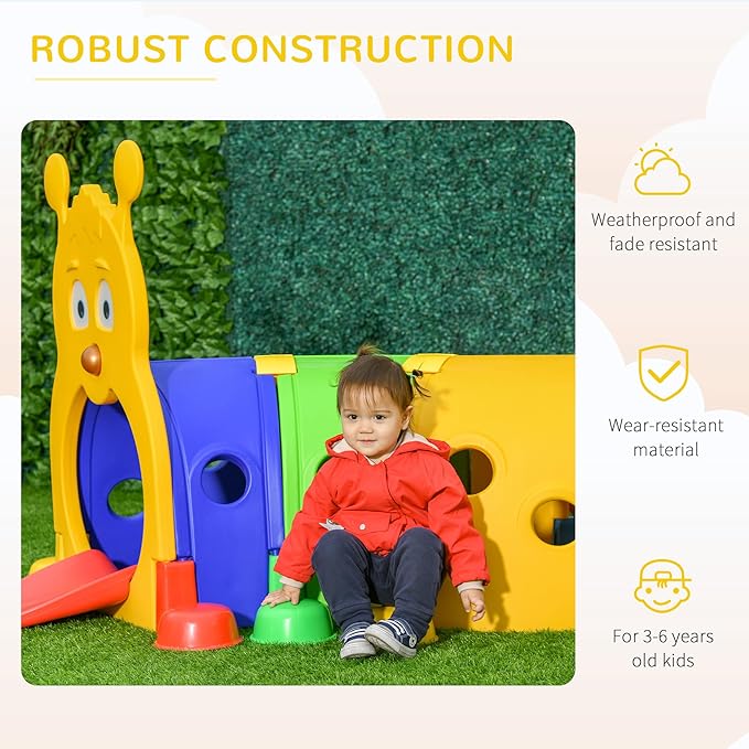 Qaba Caterpillar Tunnel, Toddler Tunnel for Kids Crawl and Climb Through, Kids' Play Structure Indoor Outdoor, 4 Sections, Multicolored