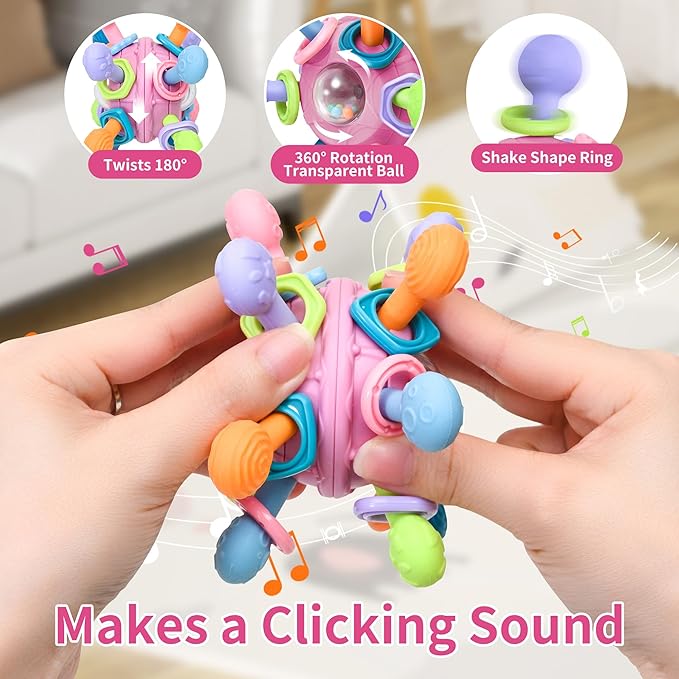 Baby Montessori Teething Toys for 0-6 6-12 Months Infant Teethers Sensory Toys for Babies 0 3 6 9 12 18 Months Newborn Learning Developmental Chew Rattle Toys Shower Gifts for 1 2 Year Old Girls Boys