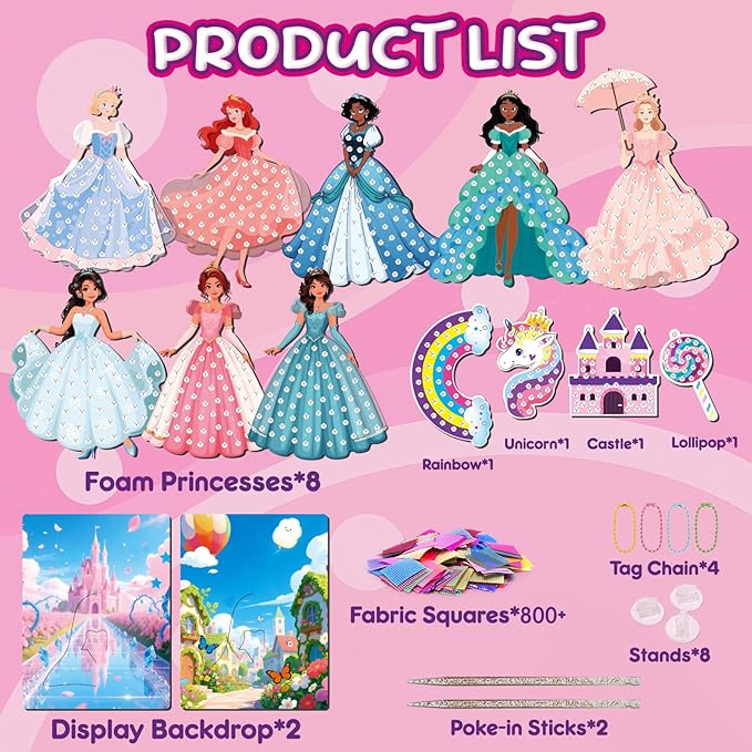 JolliBrix Poke in Kits for Girls - Princess, Arts and Crafts for Kids, Tufting Kit for Kids, Toys for Girls Ages 4 5 6 7 8+, Mess Free Art Activity, Great Gift for Birthday, Christmas