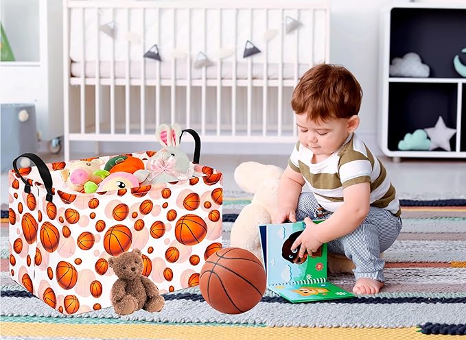 Basketball Kids Gift Storage Basket Shelf Storage Basket Organizer Box Clothes Laundry Hamper Toys Nursery Basket Baby Laundry Basket with Handles.
