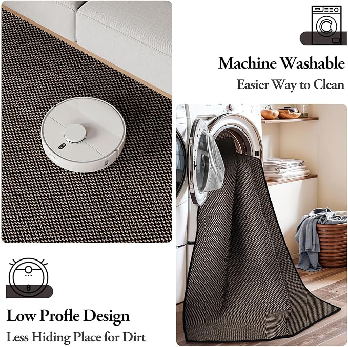Wonnitar Farmhouse Washable Kitchen Rugs, 3x5 Non Slip Rubber Backed Area Rugs for Living Room, Braided Front Door Mat Neutral Woven Absorbent Throw Rugs for Entryway Bedroom Home Office(Black,3'x5')