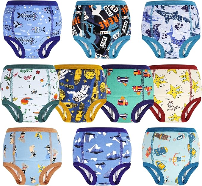 MOEMOE BABY Training Underwear 10 Packs Absorbent Potty Training Pants for Boys and Girls Cotton Pee Pants 2-9T