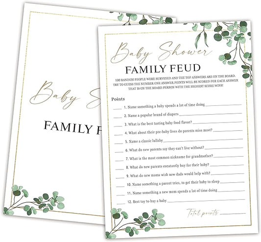 Baby Shower Family Feud Game - Pack of 30 Game Cards 1 Answer Key, Greenery Baby Shower Game for Boy & Girl, Baby Shower Decorations, Baby Feud Game Supplies-04