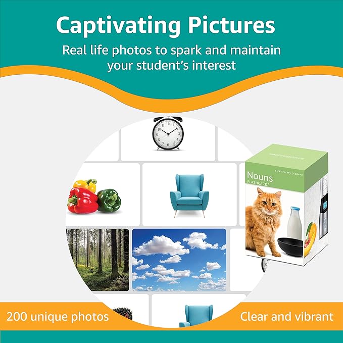 Picture My Picture Nouns Flash Card Set – Speech Therapy Tool for Vocabulary, Communication & Thinking, Scratch-Resistant with Activity Guide, Suitable for Education, ESL & ABA – Set of 200