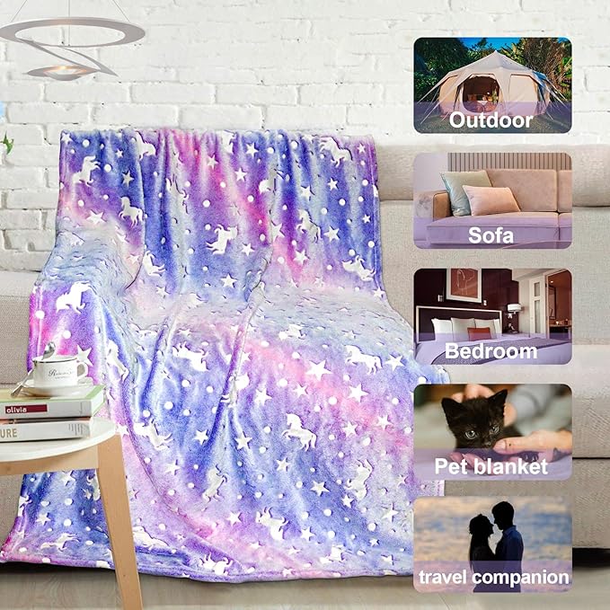 Unicorn Glow in The Dark Blanket, Unicorn Blanket for Girls/Kids, Unicorns Gifts for Girls Age 3-12, Toddler Blanket for Kids, Soft Fleece Blanket Throw Birthday Gift 40"x60"