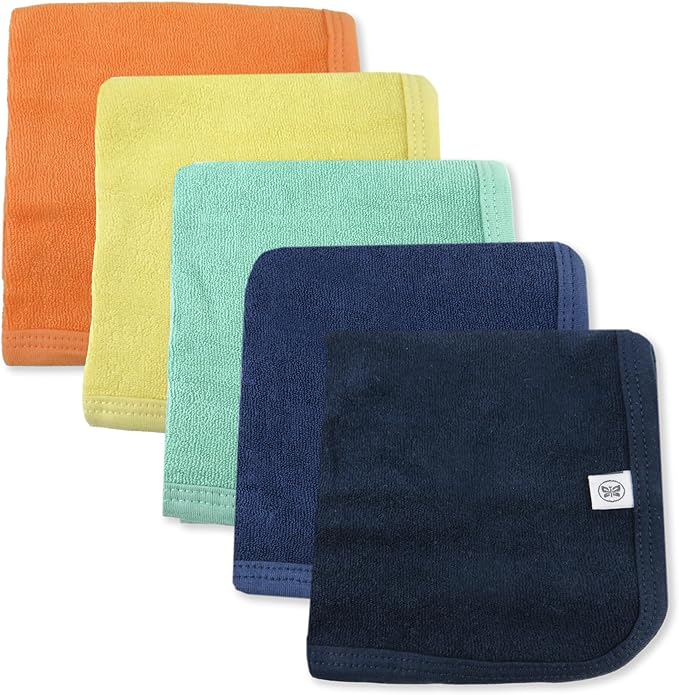 HonestBaby Unisex Baby Organic Cotton Washcloth Multi-Pack Winter Accessory Set, 5-Pack Rainbow Blue, One Size