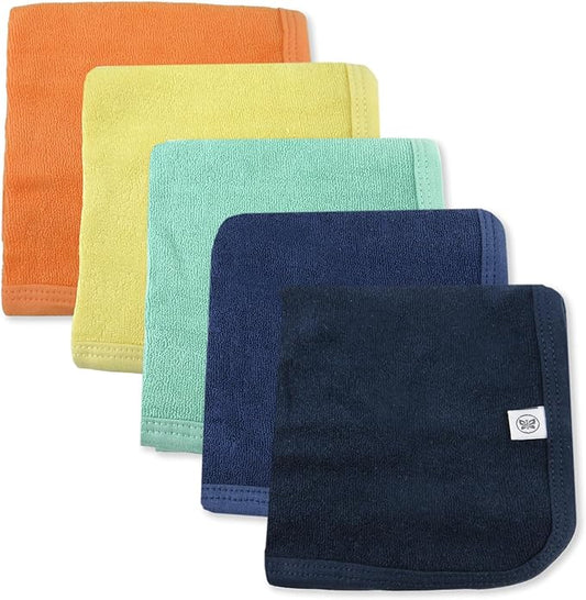 HonestBaby Unisex Baby Organic Cotton Washcloth Multi-Pack Winter Accessory Set, 5-Pack Rainbow Blue, One Size