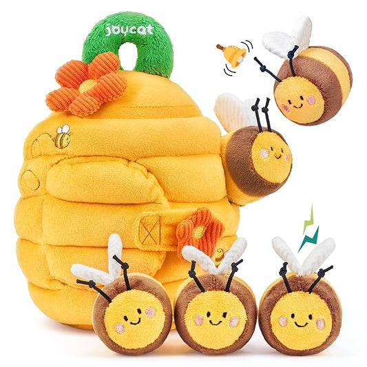 JoyCat Baby Toy for 6-12 Months, Fun Beehive with 5 Stuffed Sensory Bees, Crinkle, Rattle, Mirror, Montessori Toys for 6-9 Months Old Babies, Infant Toys Baby Shower Birthday Gift