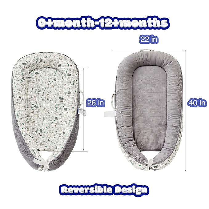 Premium Muslin Baby Lounger - Foldable, Adjustable & Breathable Infant Seat for 0-24 Months, Portable Travel Design with Mesh Liner, Soft & Cozy for Home & On-The-Go