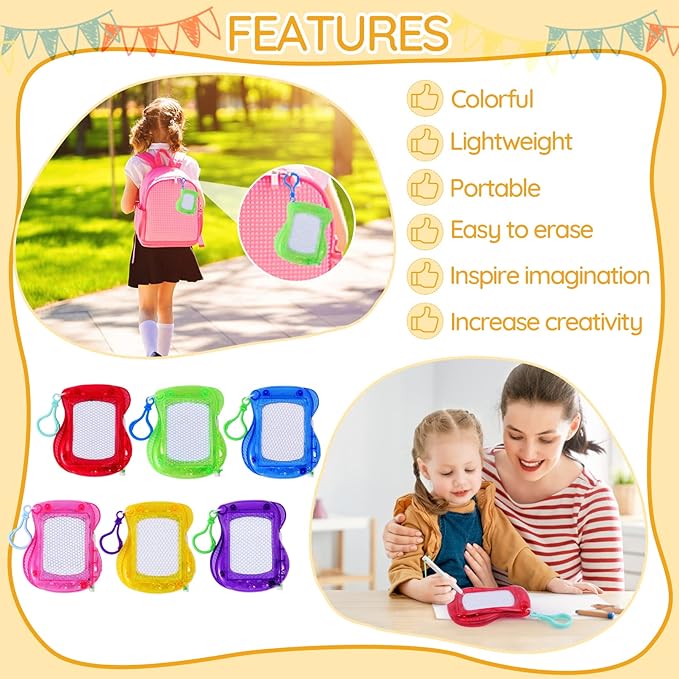 Jeffbaubl 24Pcs Mini Magnetic Drawing Board for Kids,Backpack Keychain Clip Doodle Boards,Small Erasable Doodle Sketch Writing Pad for Birthday Party Favors,Goodie Bag Filler,Classroom Prizes 6 Colors
