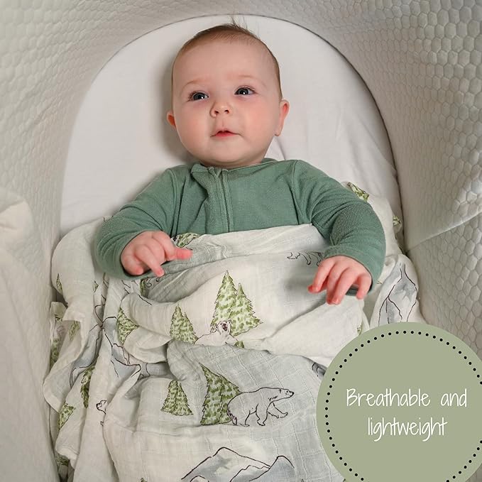 LollyBanks Muslin Swaddle Blankets, 100% Cotton Soft Baby Swaddle Blanket for Boys and Girls, Large 47 x 47 Inches Breathable Baby Receiving Blankets, Baby Essentials, Registry (Polar Bear Theme)