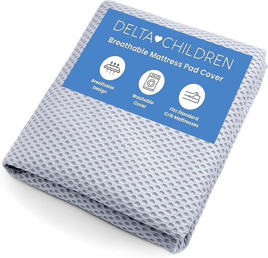 Delta Children Breathable Crib Mattress Pad Cover - Make Every Crib Mattress Breathable - Elastic Edges for Secure, Universal Fit - Machine Washable - 1 Pack, Blue