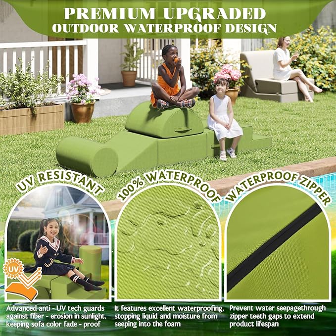 jela Kids Foam Climbing Blocks 6Pcs Soft Play Equipment Waterproof Fabric, UV Resistant Toddler Climbing Toys Indoor& Outdoor Soft Play Climbing, Lightweight Climbing Blocks forToddlers (Green)