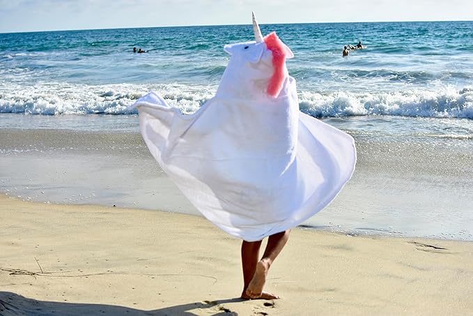 Hooded Baby Towel for Kids 2-8 | Large 100% Cotton Baby Towel for Girls or Boys in White | Cute Unicorn Bath Towels for Babies and Toddlers with Rainbow Mane
